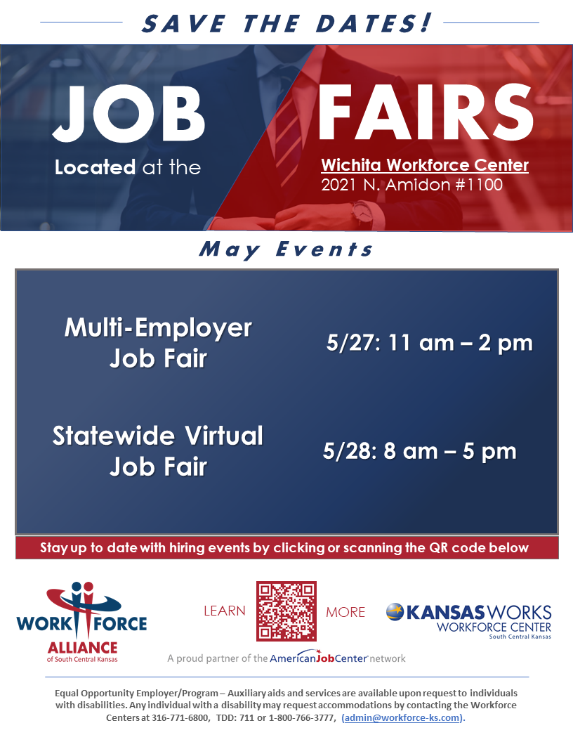 Multi-Employer Job Fair - 5/27 11 a.m. - 2 p.m. ; Statewide Virtual Job Fair - 5/28 8 a.m. - 5 p.m.
