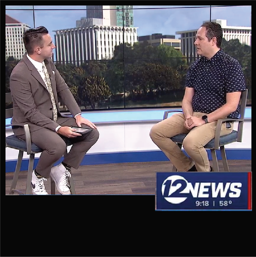 Chip Reece interviews on set at KWCH News
